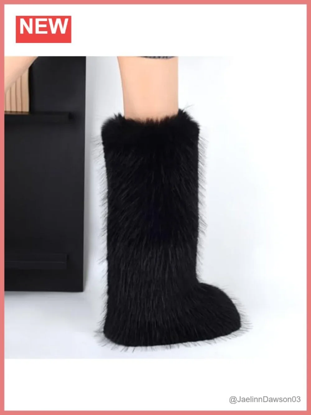 Women's Faux Fur Knee-High Winter Boots Round Toe Fluffy Outdoor
